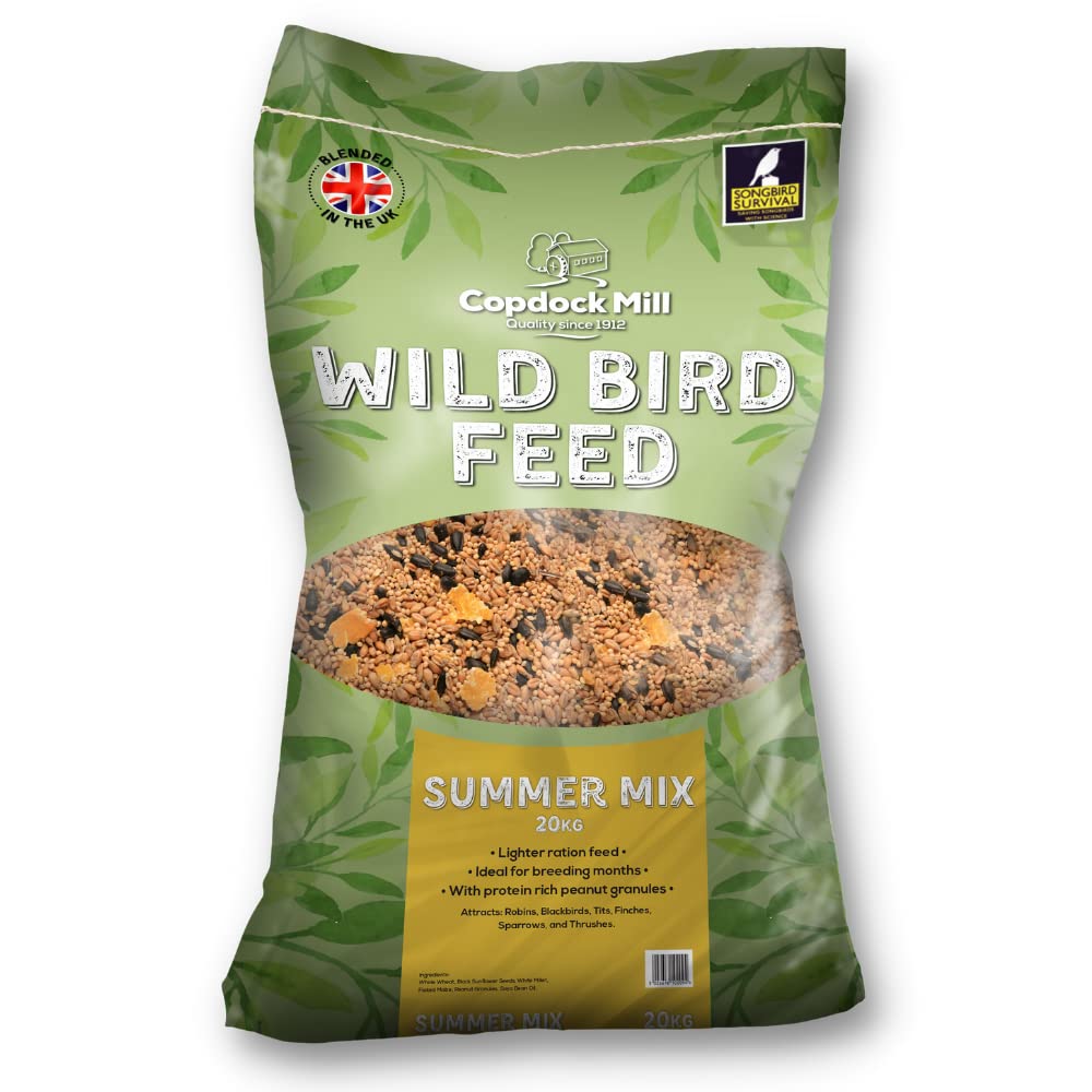 Copdock Mill Summer Wild Bird Seed Mix 20kg - High in Energy, Vitamins and Minerals Ideal for Breeding Months - Includes Black Sunflower Seeds and Peanuts for Birds