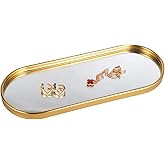 Feyarl Gold Mirrored Jewelry Trinket Tray Vanit Little Ring Earings Organizer Ornate Cosmetic Perfume Tray Display Decorative Coffee Table Tray for Home Decor Dinning Room Dresser Tabletop