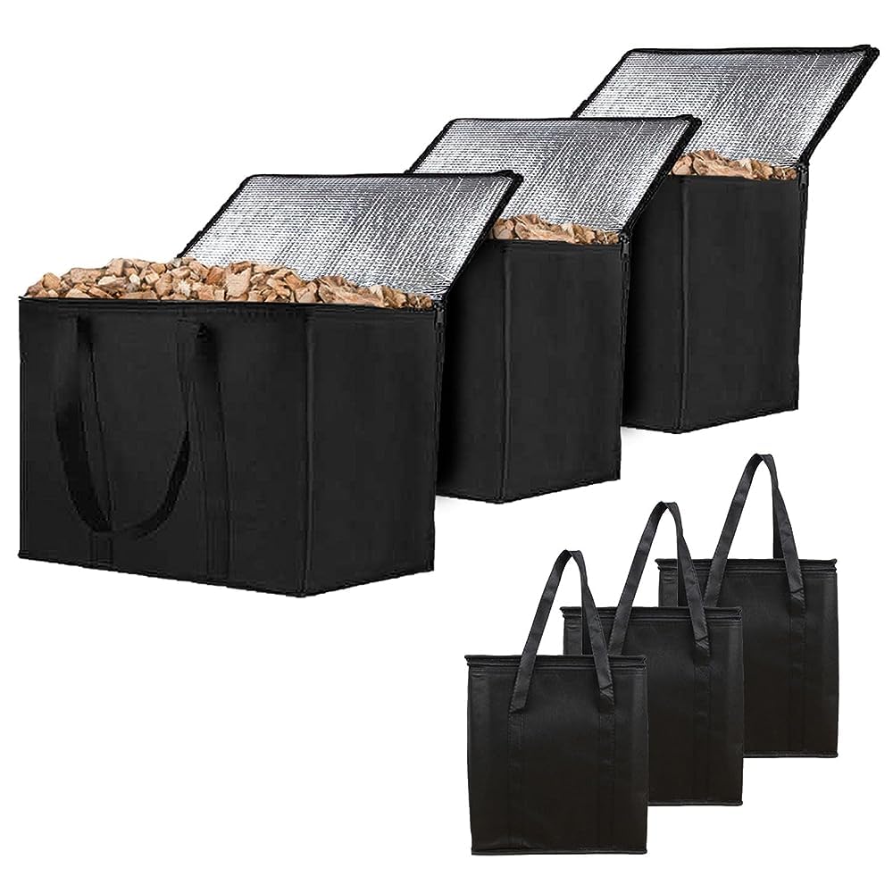 3 Pack Wood Pellet Storage Bag,20LBs Outdoor Waterproof Pellet Storage Containers Charcoal Container Smoker,Fuel Pellet Storage Bag Smoker Pellet Dispenser for Campping, Grill