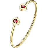 PROSTEEL Birthstone Bracelets for Women, Jan-Dec, Gold Plated Stainless Steel Heart Bangle Cuff, Fit Wrist from 5.5''-7'' in Circumference, Come with Box