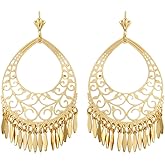 Barzel 18K Gold Plated Filigree Cut-out Dangling Chandelier Earrings - Made in Brazil