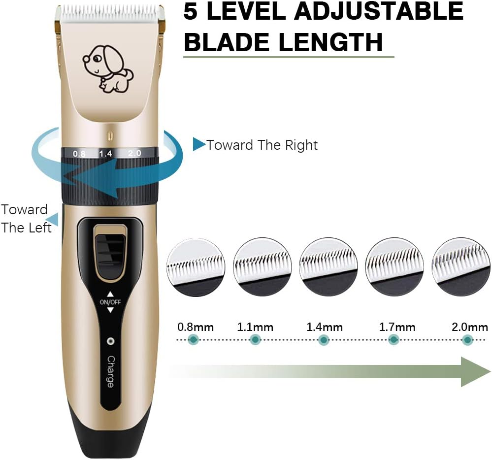 Supoggy Professional Dog Clippers, Rechargeable Cordless Dog Grooming kit, Low Noise Pet Hair Clipper Trimmer Shaver with Comb Guides Scissors Nail Kits for Dogs Cats