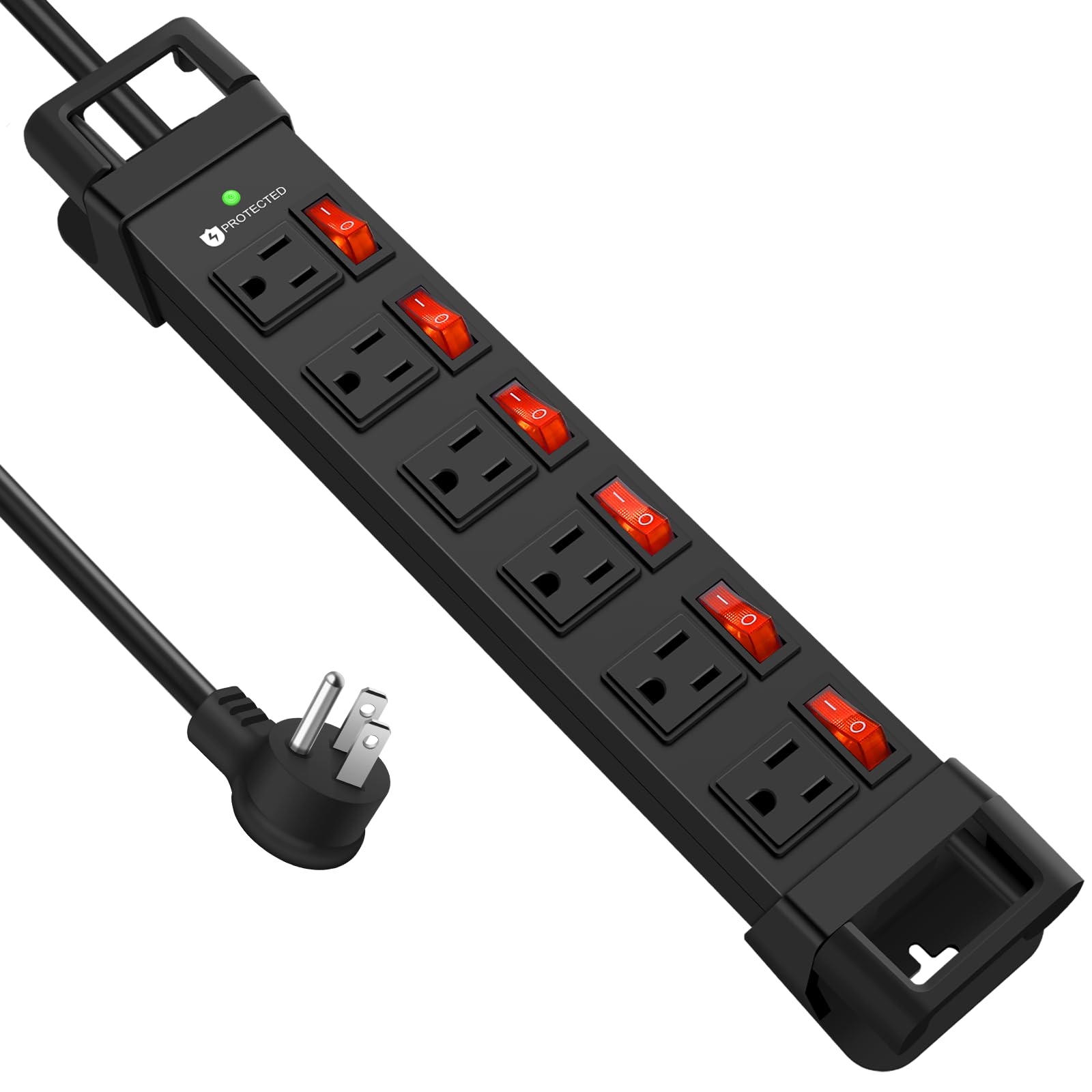 Photo 1 of Heavy Duty Power Strip,6 Outlets Metal Power Strip with Individual Switch & Cord Management,Mountable Surge Protector 1200J,6FT Extension Cord(Black,6 FT)