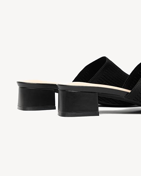 NEWBELLA WOMEN’S KNIT SQUARE TOE MULE SANDALS – CHUNKY HEEL SLIP-ON SUMMER SHOES, COMFORTABLE CASUAL SLIDES FOR VACATION & BEACH, BLACK 8