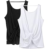 icyzone Women's Open Back High Neck Workout Athletic Gym Tank Tops