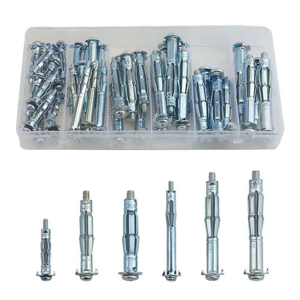 BGTXINGI 42Pcs Heavy Duty Zinc Plated Hollow Wall Drive Anchor Screw Kit With A Clean Plastic Case for Drywall Plaster and Tile