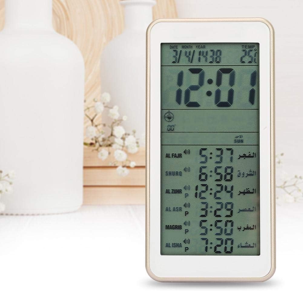 Yutiny Islamic Clock Digital LCD Azan Clock Multi-Function Alarm Clock Muslim Prayer Reminder Alarm Clock Without Battery for Home Office (Golden)