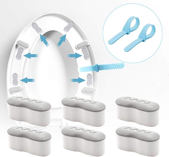 6 PCS Universal Toilet Seat Bumpers with 2 Height Options, Toilet Seat