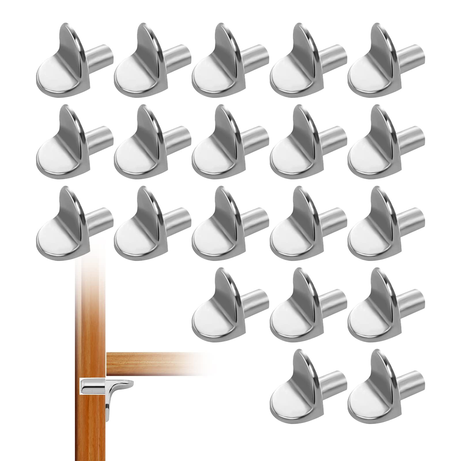 Tinsellns 20 Pcs L-Shaped Metal Shelf Supports Pegs, Polished Nickel Cabinet Furniture Shelf Pins for Furniture Cupboard Closet Bookcase Shelf, Silver