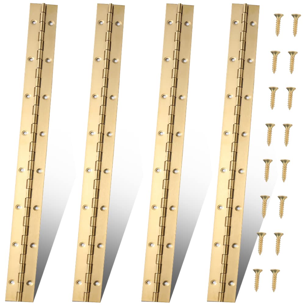 Photo 1 of 16 Inch Gold Stainless Steel Piano Hinges, 4 Pcs Continuous & Piano Hinge with Holes, Heavy Duty Piano Hinge 0.04" Leaf Thickness, 1.2'' Open Width for Furniture Cabinet Door Wooden Box Woodworking