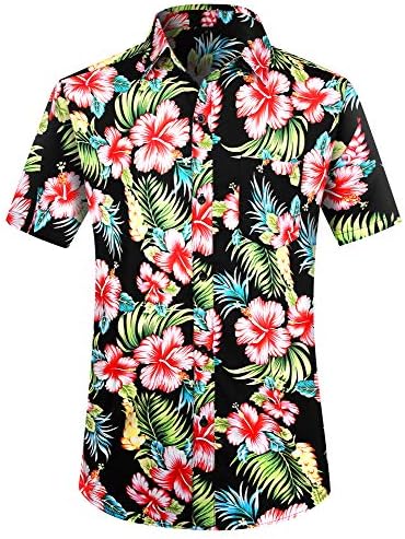 PEGENOMen's Flower Casual Button Down Short Sleeve Hawaiian Shirt