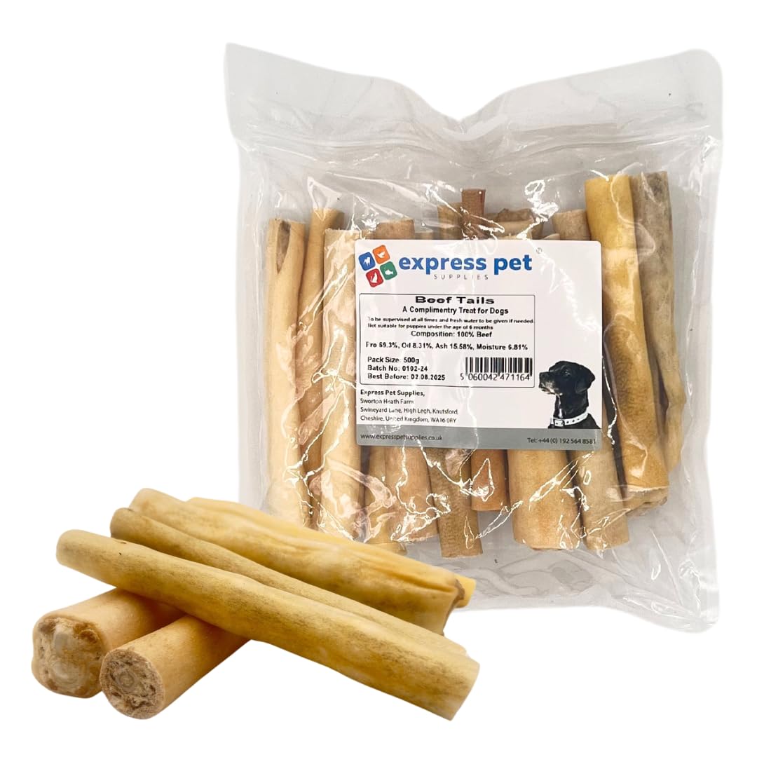 Express Pet Supplies Beef Tails 500g (10-13 Tails) 15cm (6 Inch) | Grain & Gluten-Free | 100% Natural Air-Dried Treat for Dogs | Long Lasting Low Odour