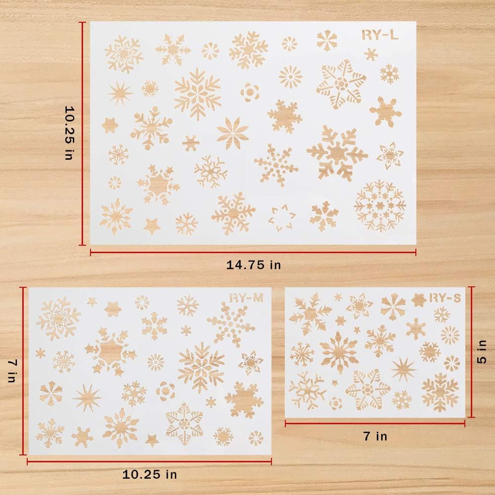 Koogel 7PCS Christmas Stencils, Including 3PCS Winter Stencils and 4PCS Holiday Stencils, Plastic Stencil Template for Planner Diary Card DIY Drawing Painting Craft Projects
