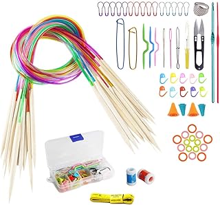 Anyasen stricknadeln 18 Paar rundstricknadel Häkelnadel Set strickset Knitting Needles Bunt Rundstricknadeln Set aus Bambus Stricknadelset Holzstricknadeln mit 61pcs Stricknadeln Zubehöre 2.0-10.0mm