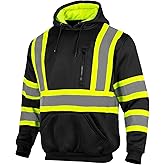 Drizomo High Visibility Safety Fleece Hoodie for Men Reflective Sweatshirt ANSI Class 3 Hi Vis Pullover Hoodie Jacket