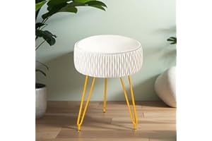 MOOWIND Velvet Vanity Stool for Makeup Modern Velvet Vanity Chair with Metal Legs Round Ottoman Foot Stool for Living Room Makeup Room Entryway Home Decoration (White)