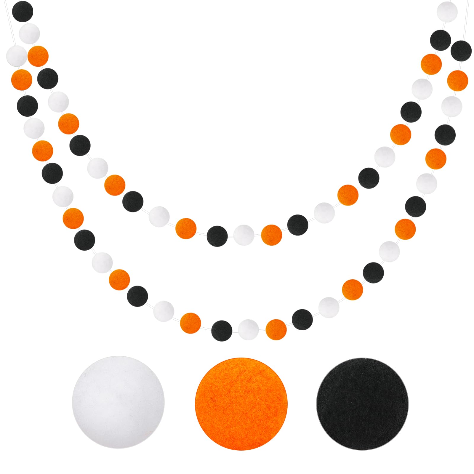 G2PLUS 2PCS Pre-strung Felt Pom Pom Garland, Handmade Felt Bunting with 60 Balls, Orange Black and White for Christmas Party Nursery Room — image 1