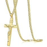 SPACMAG 14K Gold Cross Necklaces for Men Gold Chain for Mens Cross Necklace Versatile and Timeless Crucifix Necklace for Men 20", 22", 24"