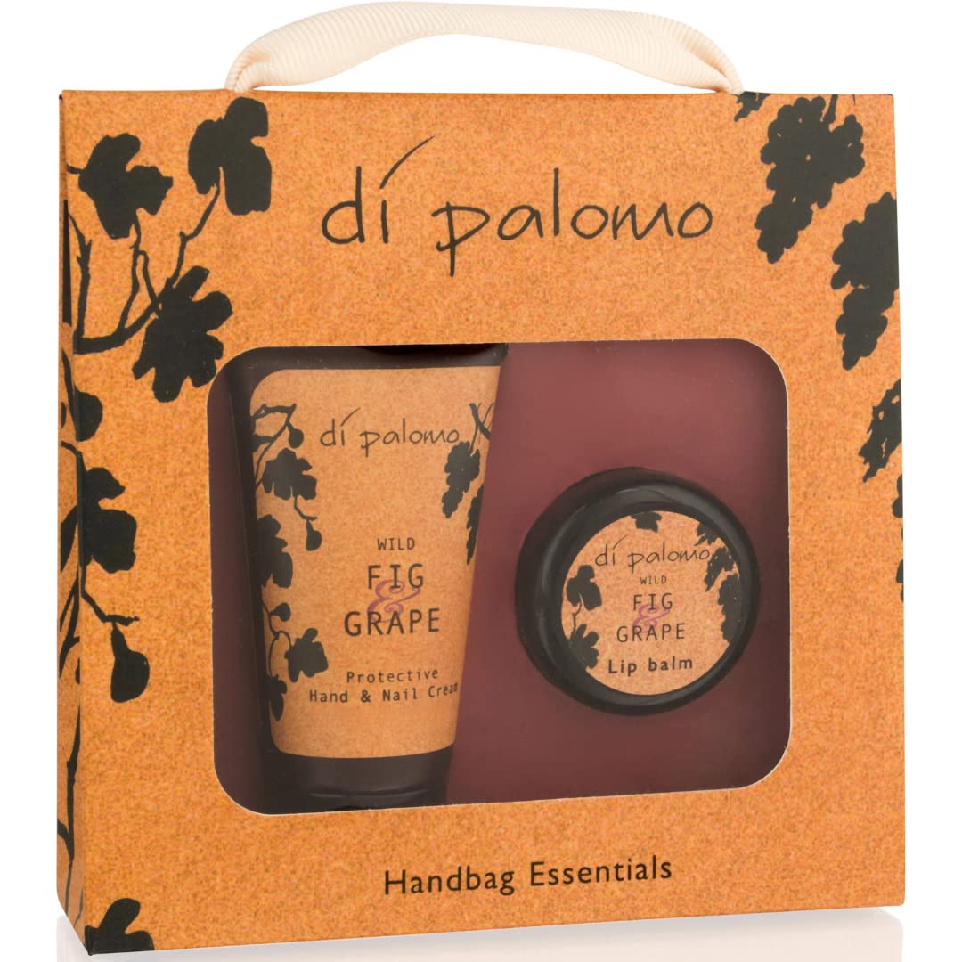 Di Palomo Vegan Wild Fig & Grape Handbag Essentials Kit. Hand Cream & Lip Balm. Vegan Moisturising Skin Care. Travel Accessories & Holiday Essentials. Travel Bag, Makeup Bag & Toiletry Bag Essentials.