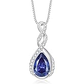 Fahonie 925 Sterling Silver Birthstone Necklace for Women,Infinity Teardrop Cubic Zirconia Pendant Necklace Anniversary Birthday Jewelry Gift for Women Wife Friend 18"+2" Chain