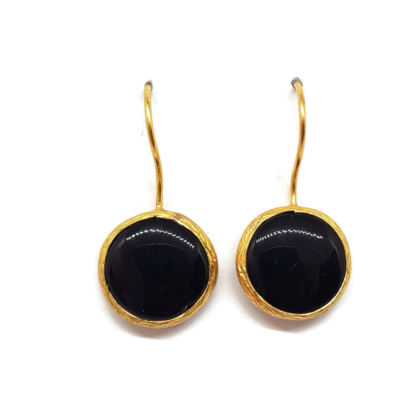 MYSTIC JEWELS by Dalia - Long Round Earrings with Natural Stone Women Wedding Parties (Black)