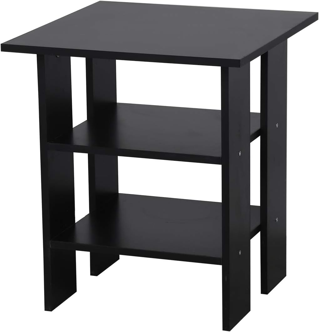 ColdShine 2 Tier Side Table End Table Wooden Nightstand For Home Bedroom Living Room Black