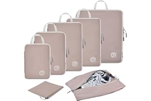 Dec-Mec 7Set Ultralight Nylon Compression Packing Cubes Expandable Packing Organizers for Carry on suitcase, Compression Cubes with Shoe Bag for Travel Accessories Luggage…