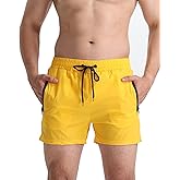 LINMYZAI Men’s Swim Trunks Slim-Fit 5" Inseam Mesh Lining Zipper Pockets Swimwear Quick-Dry Bathing Suits for Men, XS-2XL
