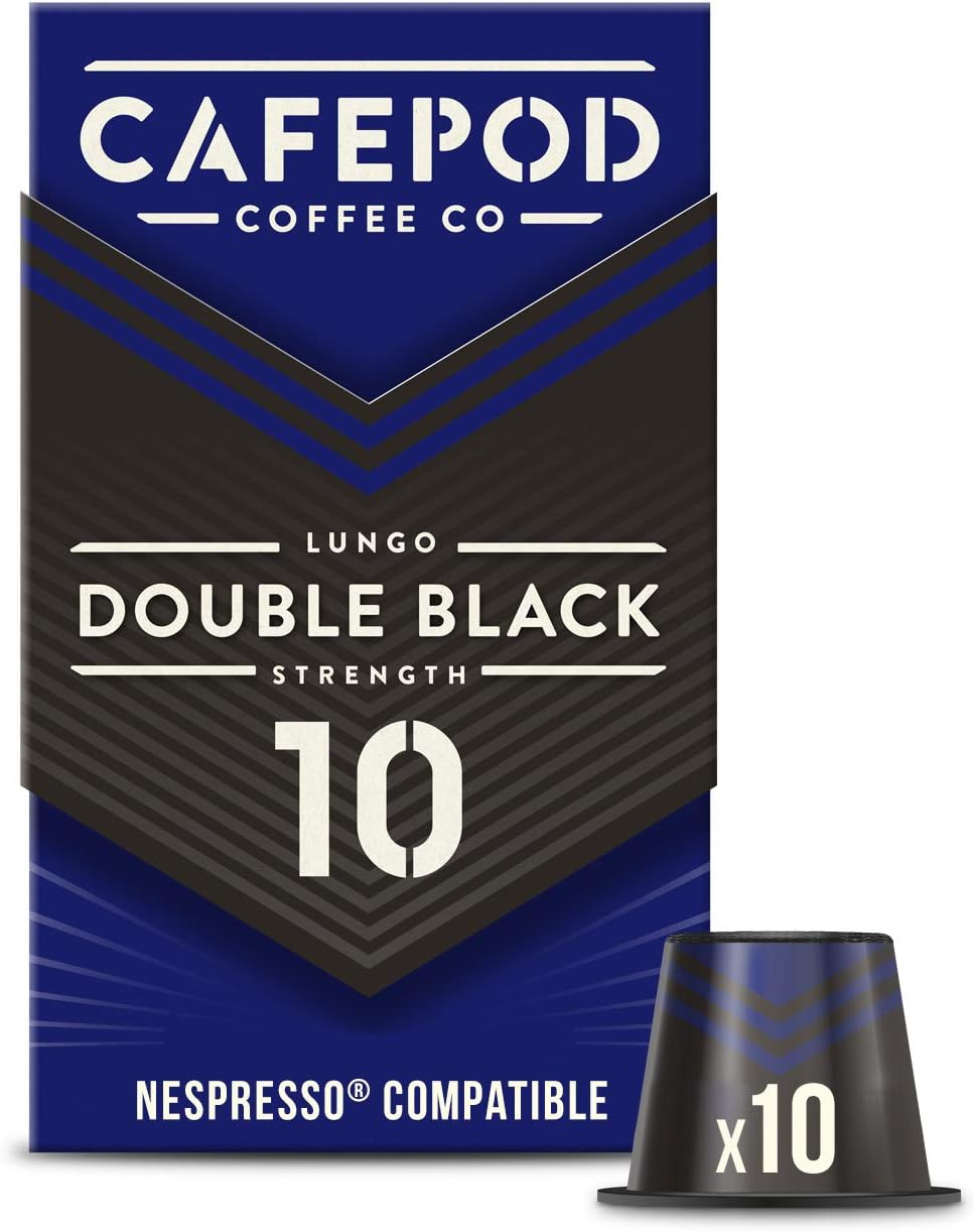 CafePod Nespresso Compatible Coffee Pods - Double Black Strength 10 - 6 Packs of 10 Capsules (60 Drinks)