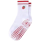 EUDOLAH Cute Yoga Socks for Women Pilates Barre Breathable Non-Slip Crew Grip Sock With Stripes Anti-friction Athletic Socks