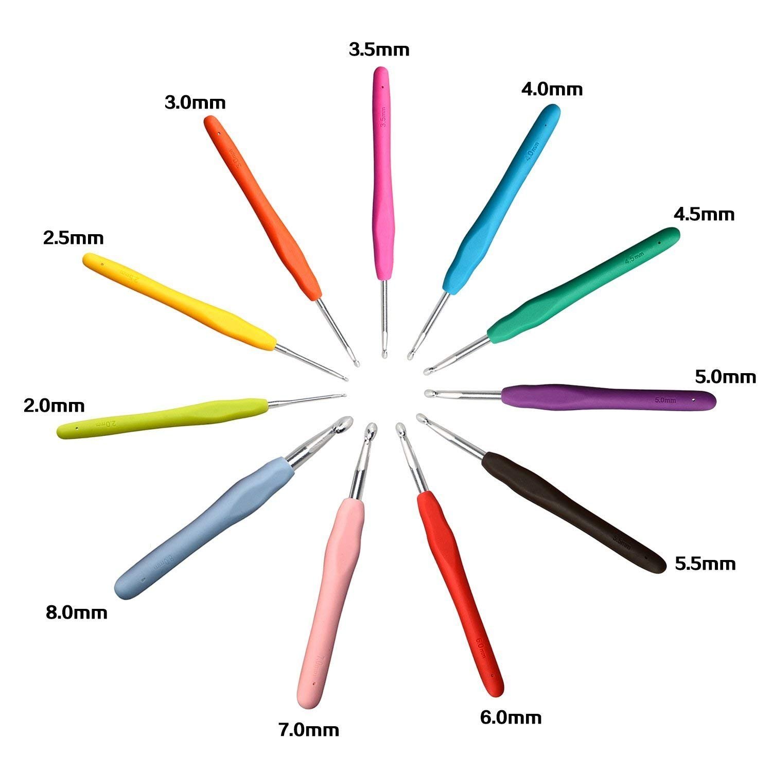 Spring 11pcs Rainbow Crochet Set ergonomic soft rubber ergonomic handle with crochet hooks 19pcs Accessories (Rosa)