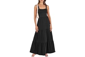 ANRABESS Women's Summer Casual Long Maxi Beach Vacation Dresses Sleeveless Square Neck Flowy Tiered Sun Dress with Pockets