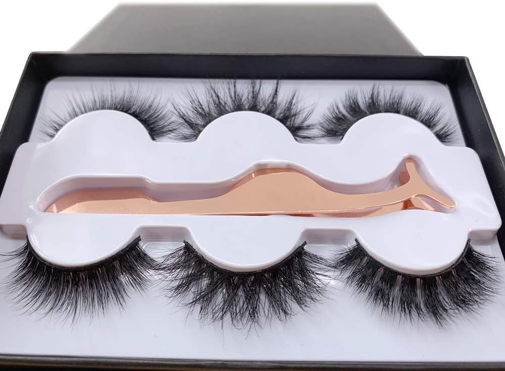3 Styles Fluffy Mink Eyelashes 100% Siberian 3D Mink Fake Lashes Cruelty-Free False Lashes Pack with EyeLash Tweezers