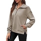 BAISHENGGT Women's Sweatshirts Half Zip Long Sleeve Quarter Zipper Pullover Side Slit Fashion Clothing Fall Outfits