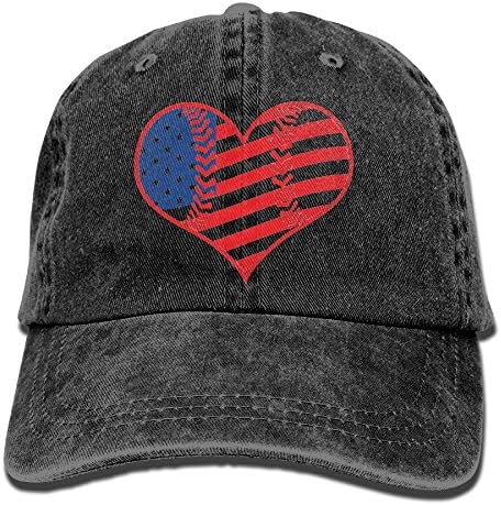 LingRain American Flag Baseball Heart Unisex Denim Baseball Hat Adjustable Street Rapper Hat Black