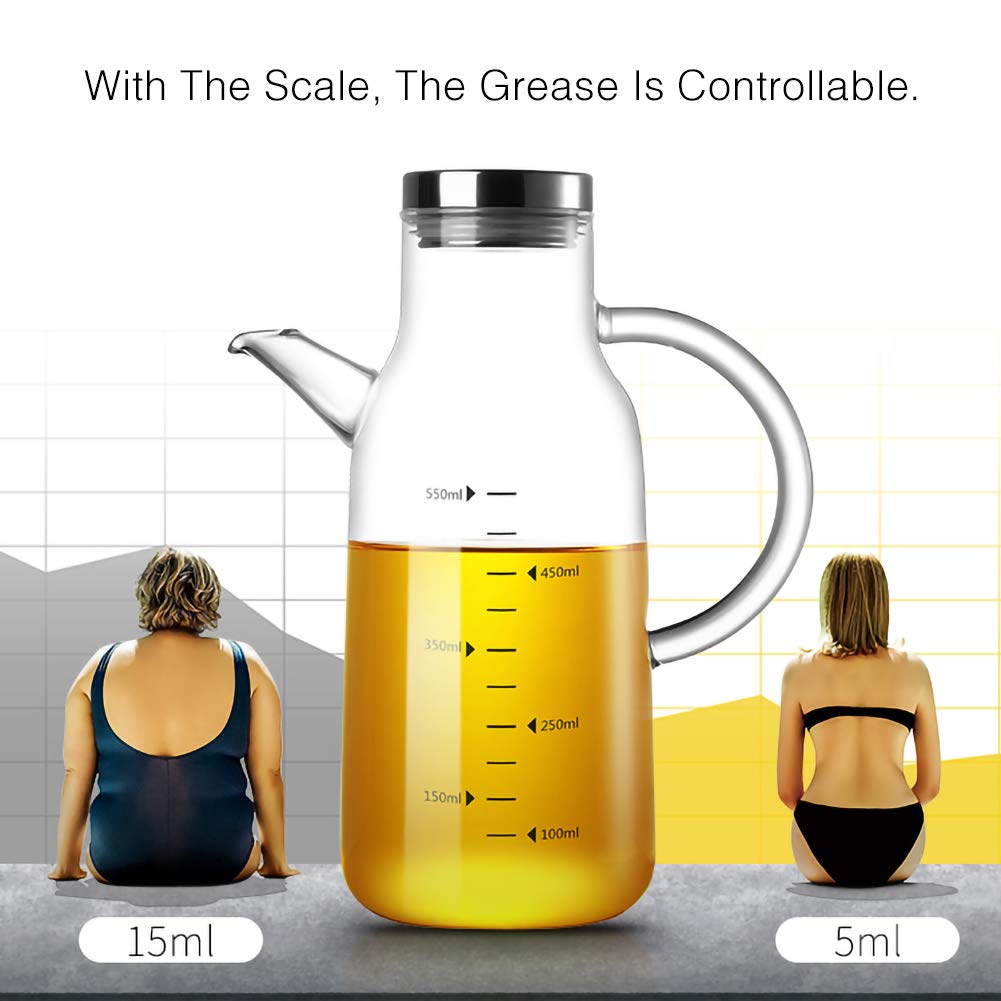 NORTHOME Olive Oil Dispenser Glass Bottle Cruet 18 oz Lead-Free with Stainless Steel lid and Vinegar Bottles for Kitchen Cooking Container set (18oz, Bamboo Lid)