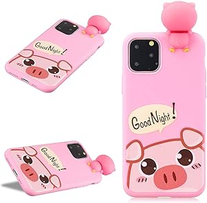 LCHDA for iPhone 11 Pro Max 3D Cartoon Case,iPhone 11 Pro Max Cute Squishy Pig Animal Print Pattern Kawaii Soft Silicone Protective Back Phone Cover Skin for Teen Girls Boys-Pink