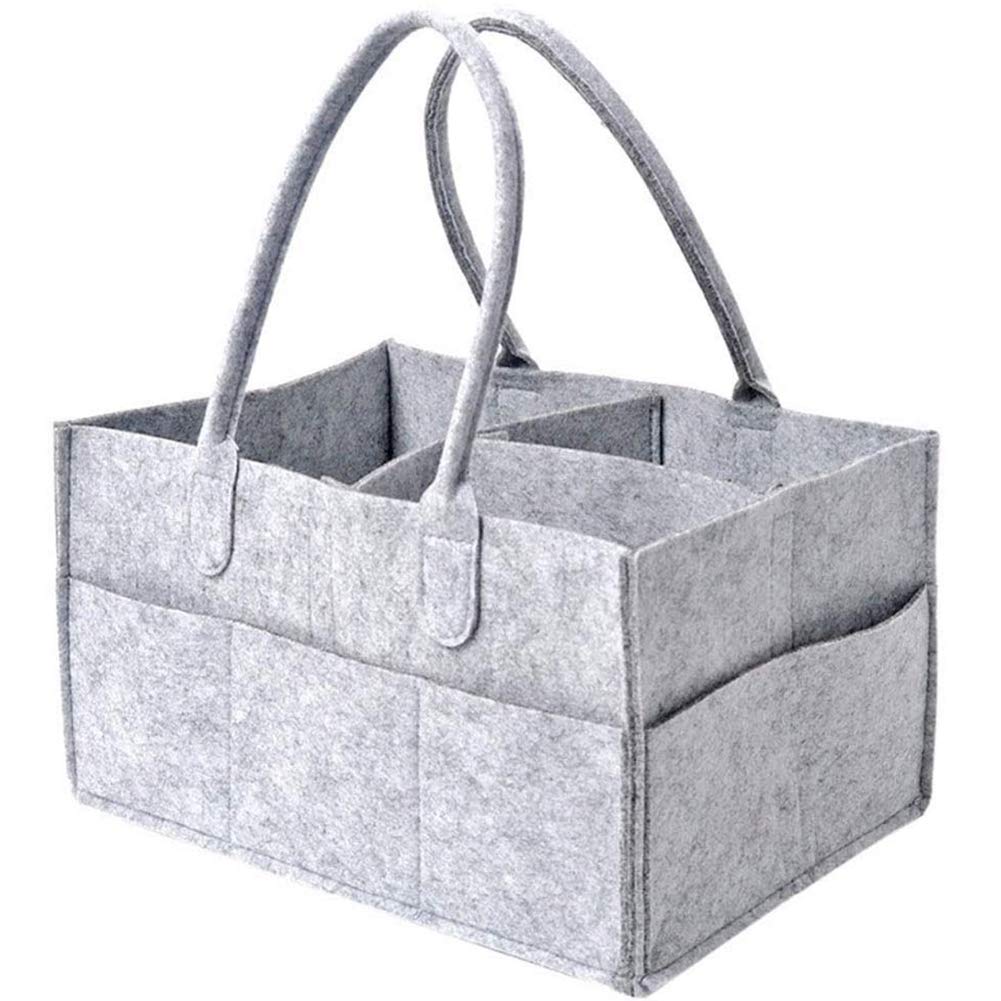 NALCY Diaper Caddy Organizer, Foldable Felt Diaper Caddy Storage Bin Foldable Felt Storage Bag with Detachable Divider and 8 Invisible Pockets for Clothes Towels Diapers (Grey)
