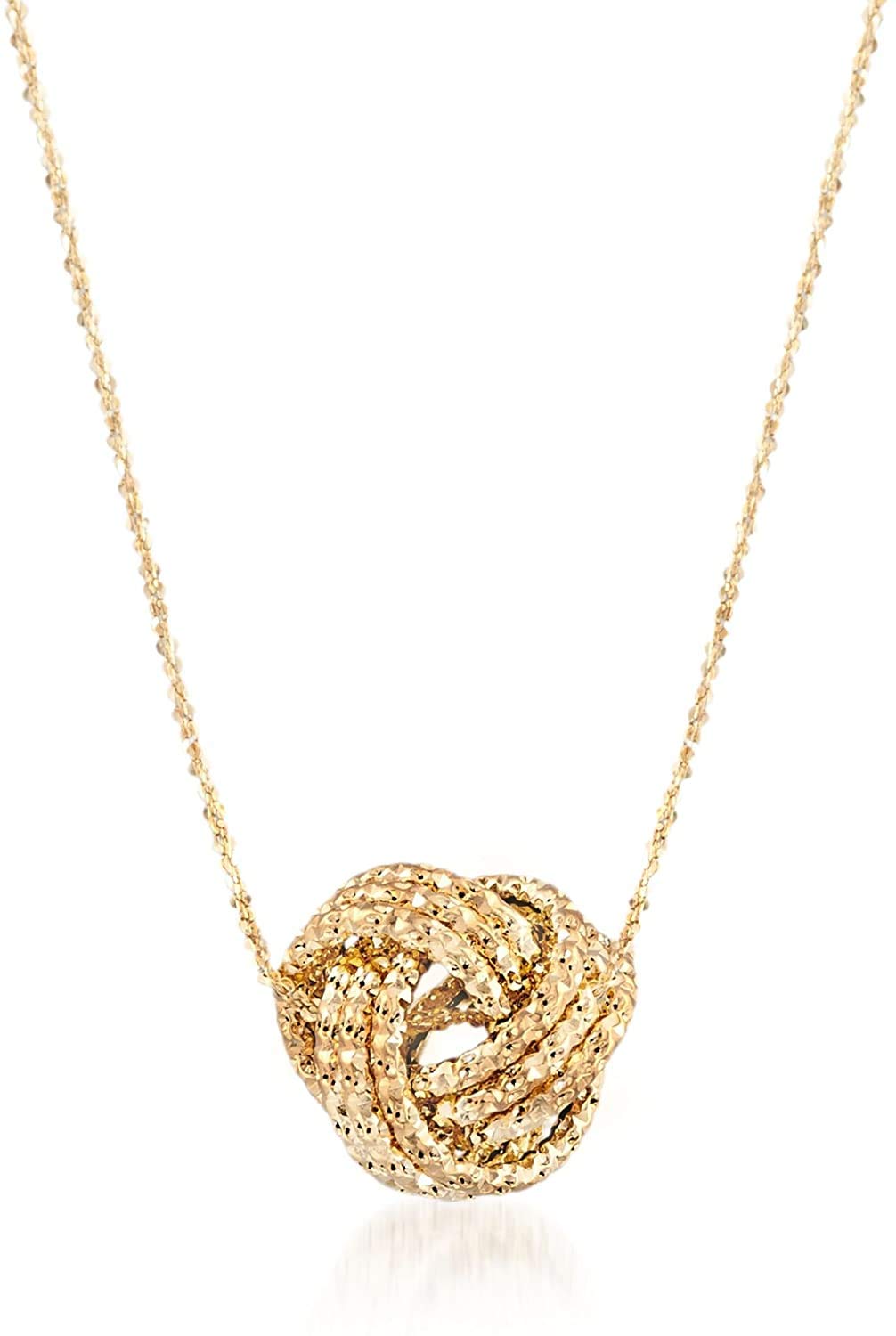 Lifetime Bling Italian 14kt Gold Textured Love Knot Necklace 925 Sterling Silver gift for women, Girls, Teens mother grandma Daughter from the heart. (18)