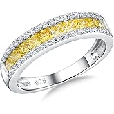 RANDES 925 Sterling Silver Thick Band Rings for Women Men Channel Set Half Eternity Wedding Anniversary Band Sapphire/Emerald/Ruby/Topaz Gemstone Birthstone Ring Size 6 to 10