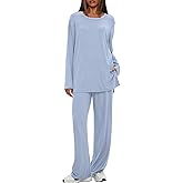 Darong Women's 2 Piece Lounge Set Casual Long Sleeve Crew Neck Tops Wide Leg Pants Travel Airport Outfit Matching Sets