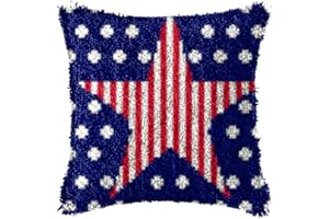 LAPATAIN Latch Hook Kits for DIY Throw Pillow Cover,American Flag Needlework Cushion Cover Hand Craft Crochet 17x17inch