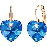 Austrian Crystal Heart Drop Leverback Earrings for Women 14K Rose Gold Plated Hypoallergenic Jewelry