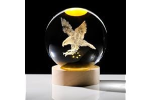 AOFEGRLT 3D Laser Etched Eagle Crystal Ball, Eagle Statue Decor Crystal Sphere Lamp Night Light, Glass Animal Figurines Collectibles Gifts for Women Kids