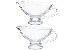 Yesland 2 Pack 11 oz Saucy Glass Gravy Dish with Handle, Clear Gravy Sauce Boat for Dining, Holiday Meals & Parties