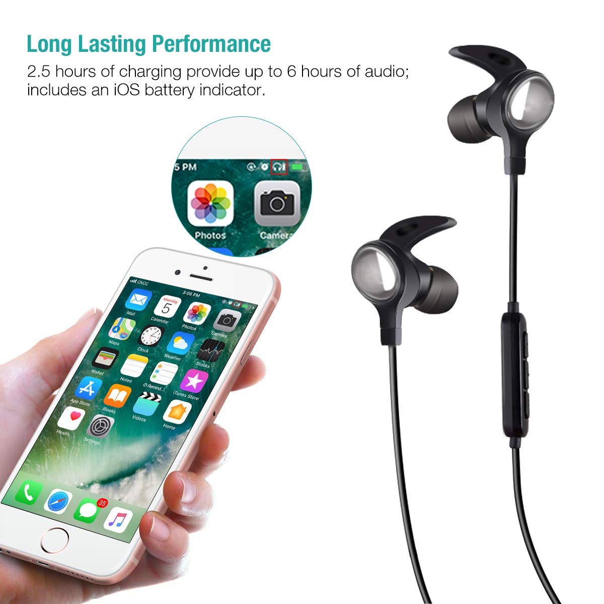 LERVEA Bluetooth Headphones, Wireless in-Ear Sport Earbud Noise Cancelling Wireless Bluetooth Earphones with Mic