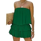 MIRACMODA Women Off The Shoulder Romper Flowy Strapless Smocked Jumpsuit Playsuits Dress