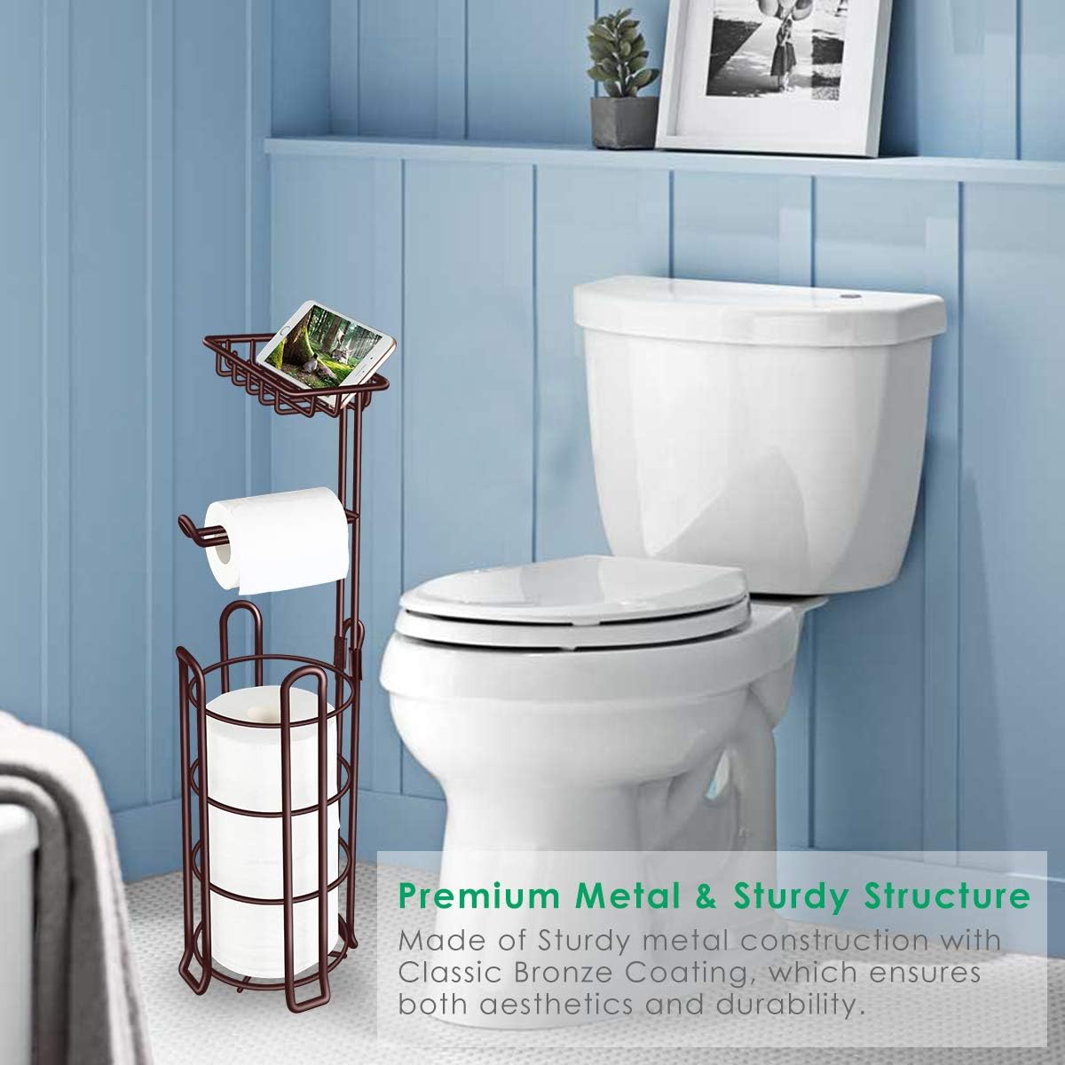 TomCare Toilet Paper Holder Toilet Paper Stand 4 Raised Feet Bathroom Accessories Portable Tissue Paper Dispenser Reserve Free Standing Toilet Paper Roll Storage Shelf Bathroom Bronze: Home & Kitchen