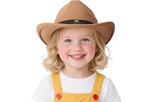 DRESHOW BQUBO Kids Cowboy Hat Boys Girls Western Cowgirl Hats Felt Fedora Hats with Belt Buckle Rolled Panama Hat for 4-12Y