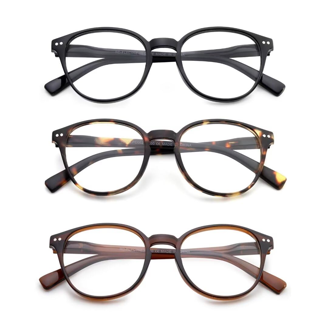 OuShiun Reading Glasses Blue Light Blocking, Spring Hinges Round Readers Glasses for Men Women Lightweight Frame/Anti Glare/Anti Eyestrain/UV protection (Black/Tortoise/Brown,1.0) — image 1